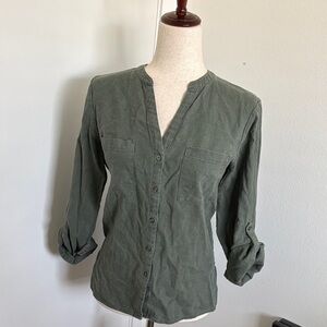 Olive Green Button Down Linen Shirt